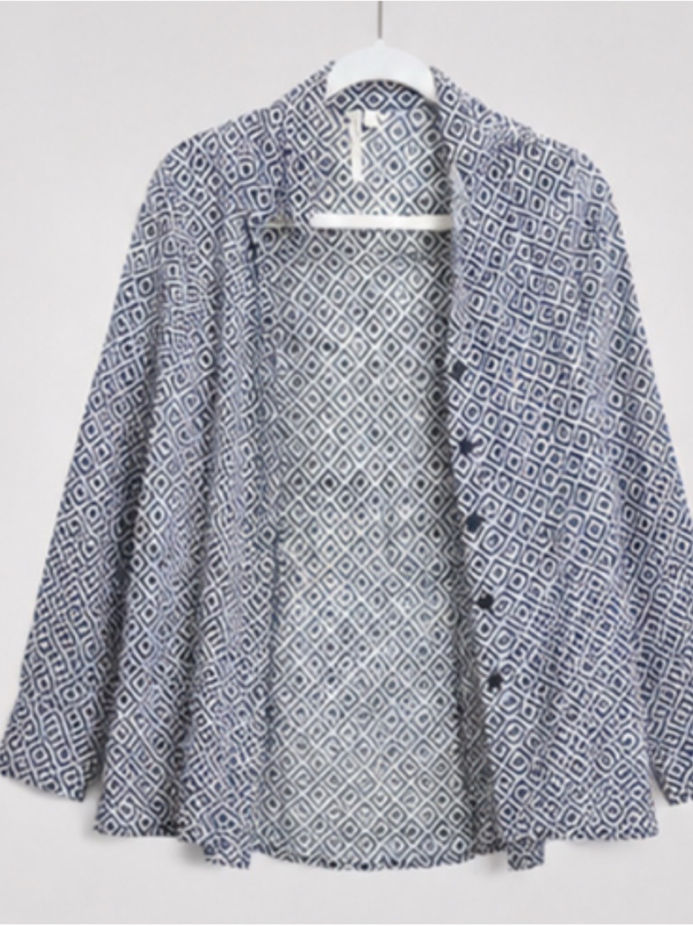 grand & greene Navy and White Geometric Open-Front Blazer